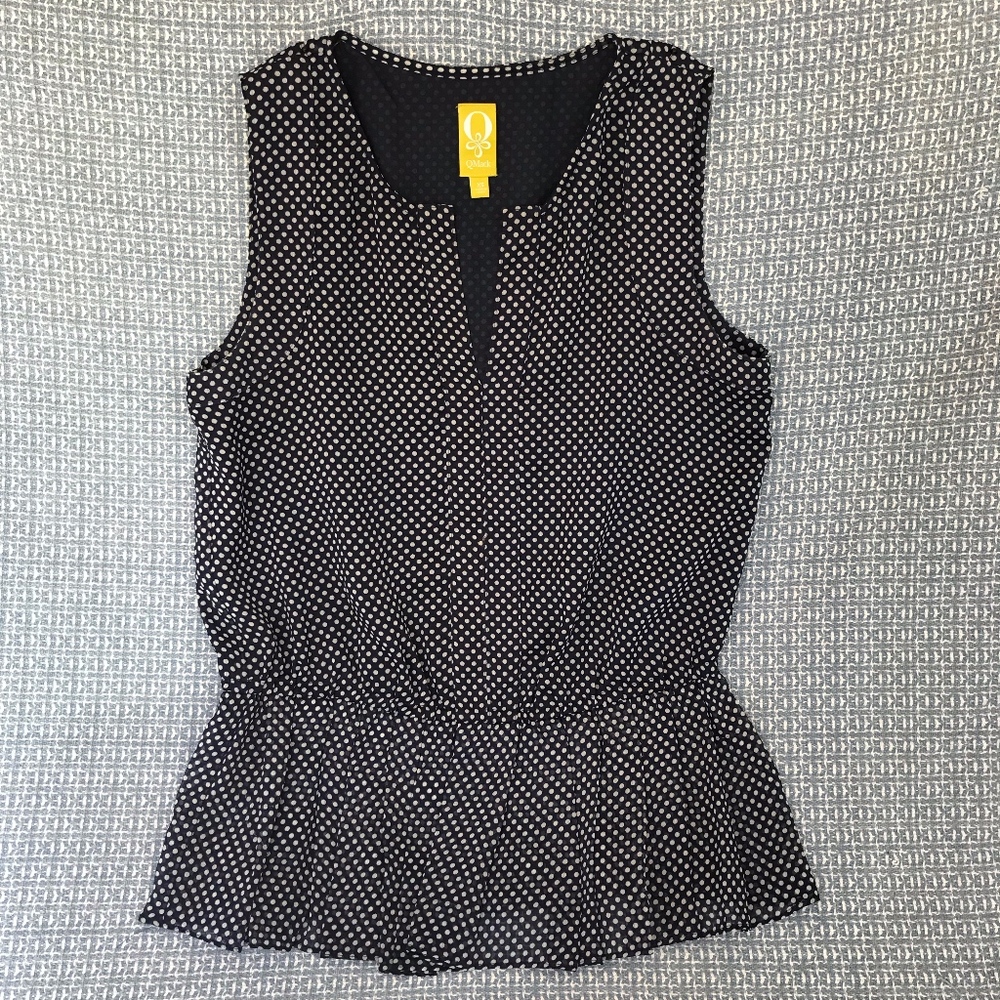 Sleeveless Split Neck Top with Pleated Peplum